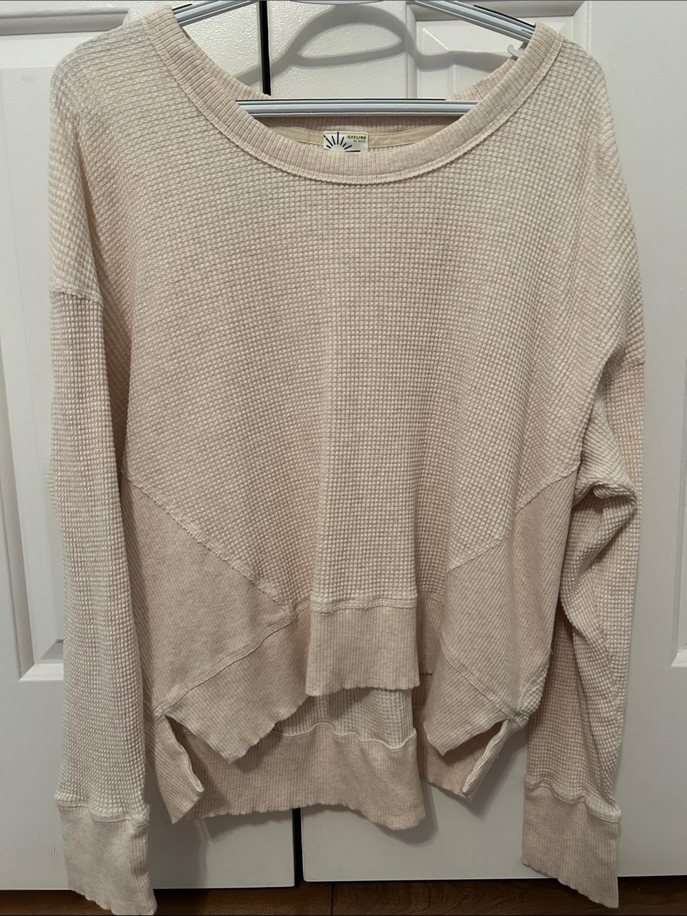 sparrow Soft Cream Waffle-Knit Scoop Neck Sweater